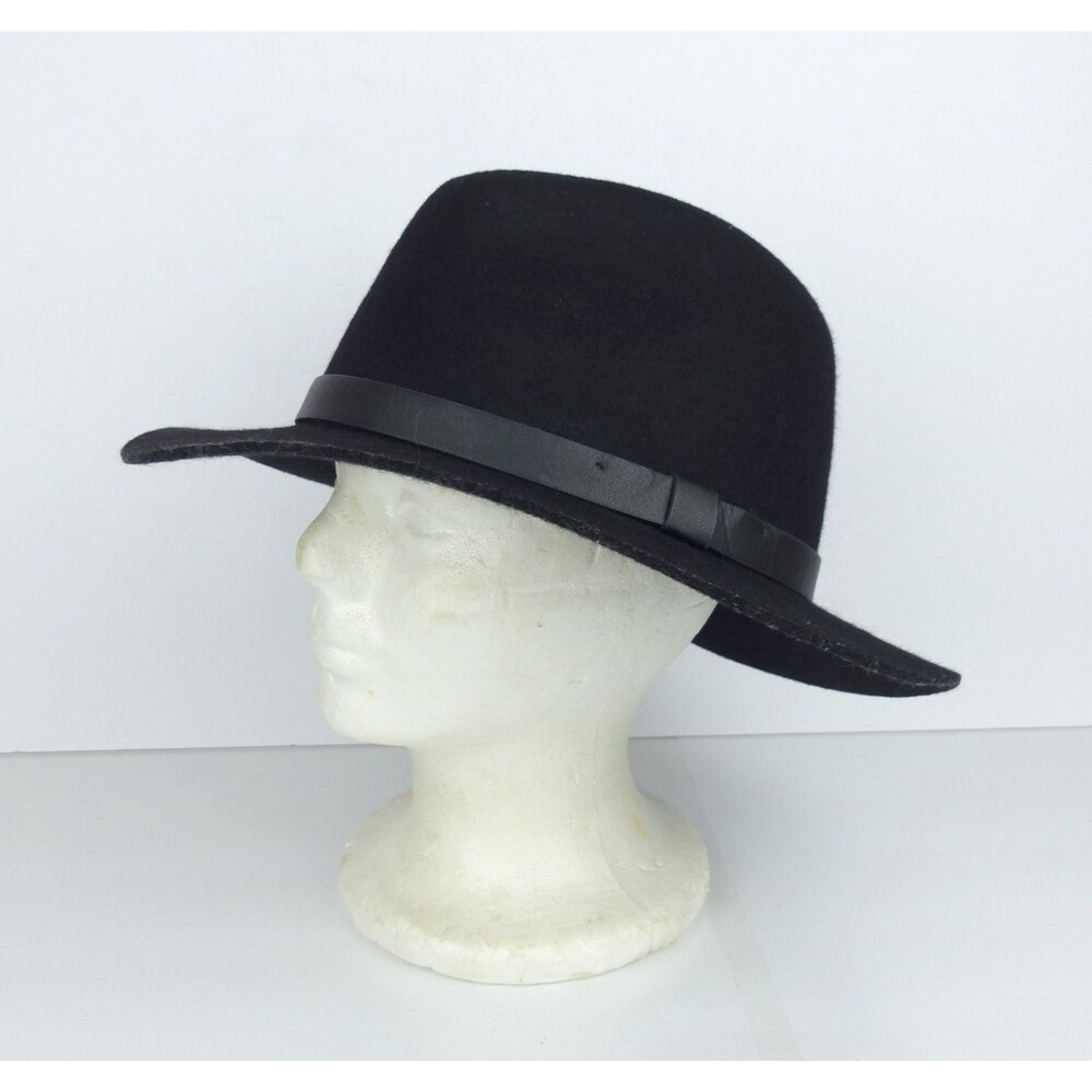 H&M Black Wool Felt Wide Brim Fedora Hat Womens M 58 Boho Minimalist Witch